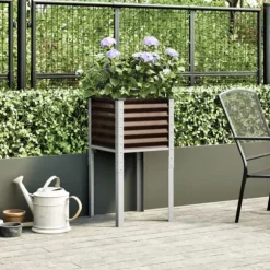 Stål plantekasse til haven - Vejrbestandig Blomsterkasse | Størrelse: 45x45x88 cm | Farve: Brun