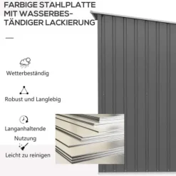 Stålskur 0,92 m², aflåseligt med pulpettag, 100×103×160 cm, grå