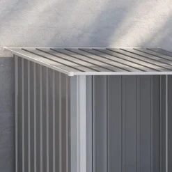 Stålskur 0,92 m², aflåseligt med pulpettag, 100×103×160 cm, grå