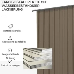 Stålskur 0,92 m², aflåseligt med pulpettag, 100×103×160 cm, brun
