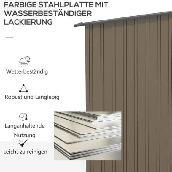 Stålskur 0,92 m², aflåseligt med pulpettag, 100×103×160 cm, brun