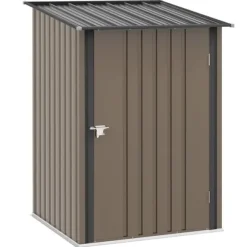 Stålskur 0,92 m², aflåseligt med pulpettag, 100×103×160 cm, brun