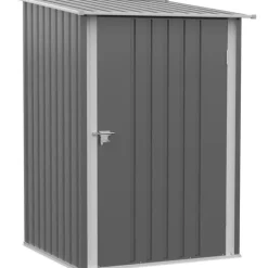 Stålskur 0,92 m², aflåseligt med pulpettag, 100×103×160 cm, grå