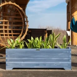 Stor træplantekasse 120x35x40cm Greenspot til terrasse, altan og have - Massiv træplantekasse - Stor haveplantekasse lavet af træstammer til blomster, | CDON