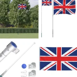 Storbritannien flag og flagstang 5,55 m aluminium - Storbritannien Flag - Storbritannien-flag - Home & Living