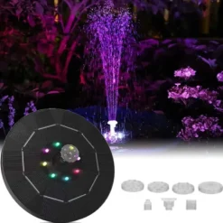 Stort solcelledrevet springvand med batteri og belysning 16cm