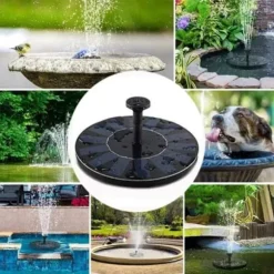Stort solcelledrevet springvand med batteri og belysning 16cm