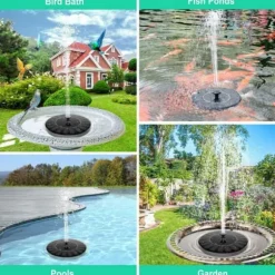 Stort solcelledrevet springvand med batteri og belysning 16cm