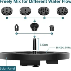 Stort solcelledrevet springvand med batteri og belysning 16cm