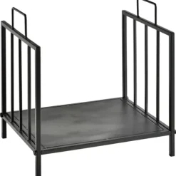 Stove Holz Regal til indendørs brug, 44,5 x 33 x 46,5 cm, med håndtag, til Brännholz, metal, sort