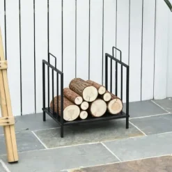 Stove Holz Regal til indendørs brug, 44,5 x 33 x 46,5 cm, med håndtag, til Brännholz, metal, sort