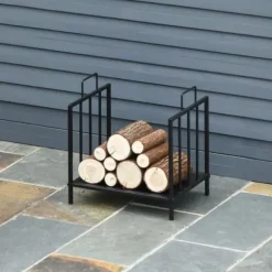 Stove Holz Regal til indendørs brug, 44,5 x 33 x 46,5 cm, med håndtag, til Brännholz, metal, sort