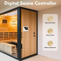 Styring til saunaovn - Temperaturcontroller - Tørsauna - 3–9 kW - 220–240 V - Lysstyring maks. 60 W - Drejeknap - Plast