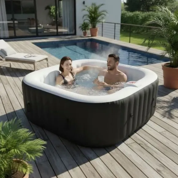 SUN SPA Laminerat fyrkantigt uppblåsbart spa - 4 personer - 1,55 x H 0,65 m