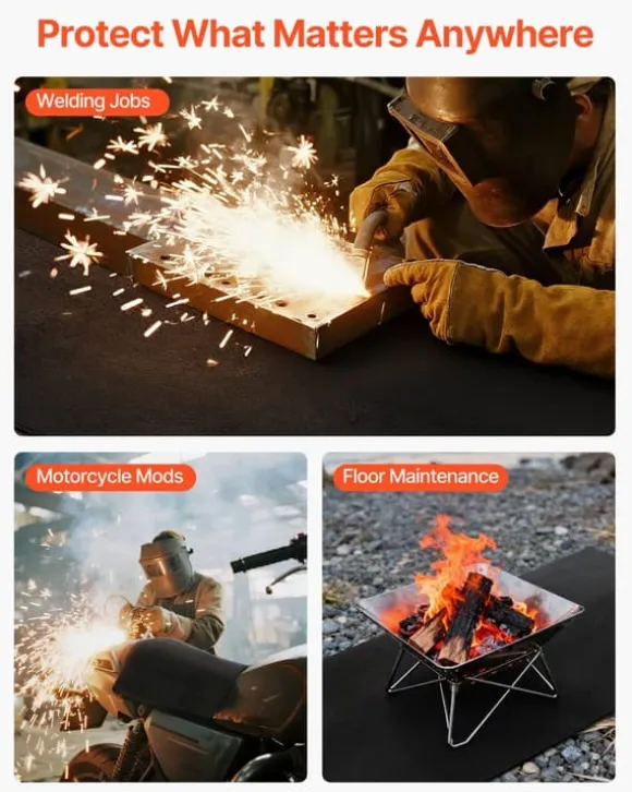 Svejsetæppe - Kulfiberfilt - Mål 1016 x 1016 mm - Varmebestandig op til 982°C - Flammehæmmende - Fortykket 3,5 mm - Brandsikker isolering