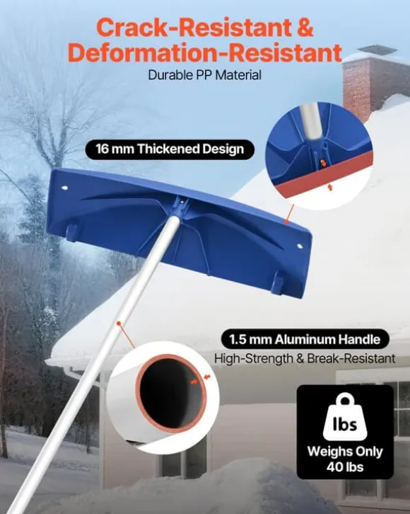 Tagrive - Tagsneskraber med hjul - 60 cm PP-blad - 1,18–5,55 m Teleskopskaft - Skridsikkert Håndtag - Letvægt - Til Sne, Blade og Affald