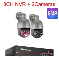 Techage 8CH NVR Overvågningssystem, 8MP Højopløsningskameraer, AI Menneskedetektion,8ch NVR 2PCS CAM 5MP, Ingen