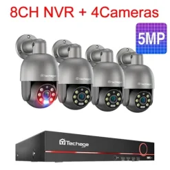 Techage 8CH NVR Overvågningssystem, 8MP Højopløsningskameraer, AI Menneskedetektion,8ch NVR 4PCS CAM 5MP, 1t