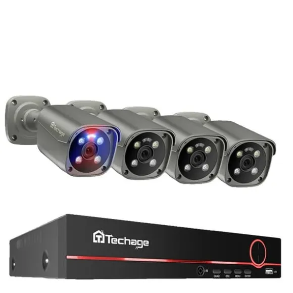Techage Sikkerhedskamera System, 8 Kanal NVR, AI Menneske Detektion,8CH 4Stk 8MP Kamera, 3T (udendørs sport)