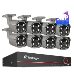 Techage Sikkerhedskamera System, 8 Kanal NVR, AI Menneske Detektion,8CH 8Stk 5MP Kamera, Ingen