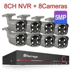Techage Sikkerhedskamera System, 8 Kanal NVR, AI Menneske Detektion,8CH 8Stk 5MP Kamera, Ingen