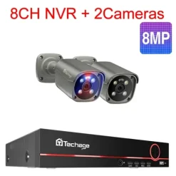 Techage Sikkerhedskamera System, 8 Kanal NVR, AI Menneske Detektion,1T, 8CH 2Stk 8MP Kamera
