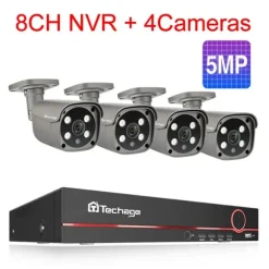 Techage Sikkerhedskamera System, 8 Kanal NVR, AI Menneske Detektion,8CH 4Stk 5MP Kamera, Ingen