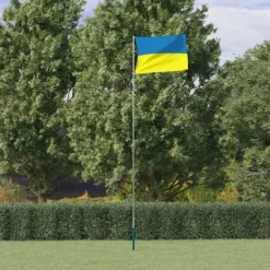 Teleskopisk flagstang med Ukrainsk flag - Slidstærk | Højde: 5,55 m