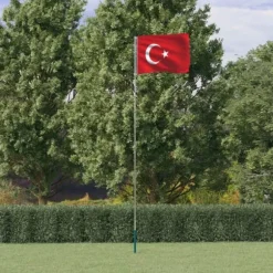 Teleskopisk flagstang med tyrkisk flag - Holdbar aluminium | Højde: 5,55 m