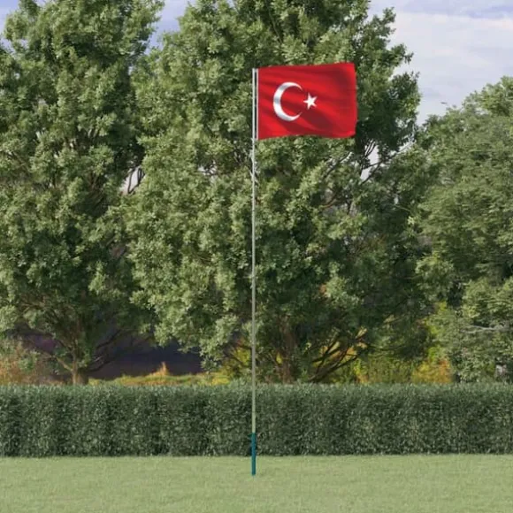 Teleskopisk flagstang med tyrkisk flag - Holdbar aluminium | Højde: 5,55 m