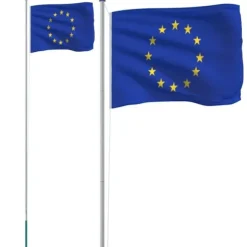 Teleskopisk flagstang med Europaflag - 6,23 m aluminium | Farve: Blå-hvid | Størrelse: 6,23 m