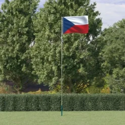 Teleskopisk flagstang med tjekkisk flag - Aluminium | Højde: 5,55 m