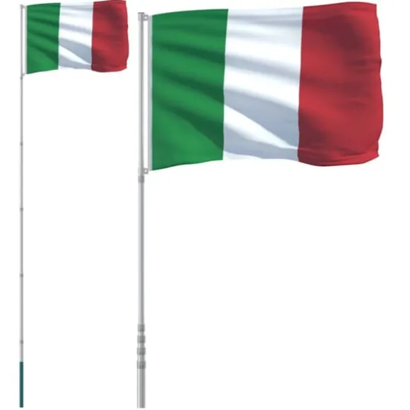 Teleskopisk flagstang med italiensk flag - Aluminium | Højde: 5,55 m