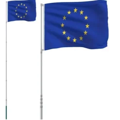 Teleskopisk flagstang med Europaflag - Aluminium | Højde: 5,55 m