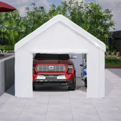 Teltgarage-carport 3x6 m vintersikker med rulledør til bil, SUV og aftagelige sidevægge
