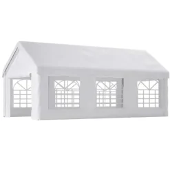 Teltgarage-carport 3x6 m vintersikker med rulledør til bil, SUV og aftagelige sidevægge