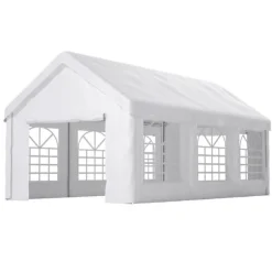 Teltgarage-carport 3x6 m vintersikker med rulledør til bil, SUV og aftagelige sidevægge