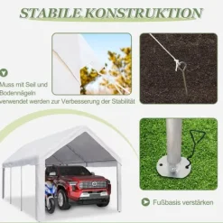 Teltgarage-carport 3x6 m vintersikker med rulledør til bil, SUV og aftagelige sidevægge