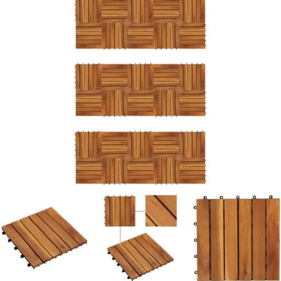 Terrassefliser med lodret mønster i akacietræ, 30 x 30 cm, sæt med 30 - Gulve