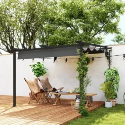 Terrassepergola ca. 3x3 m, aluminium, vægmonteret, justerbart tag, mørkegrå