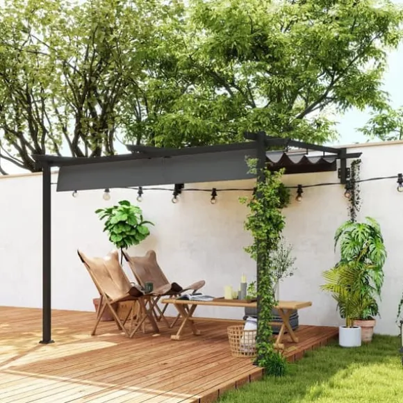 Terrassepergola ca. 3x3 m, aluminium, vægmonteret, justerbart tag, mørkegrå