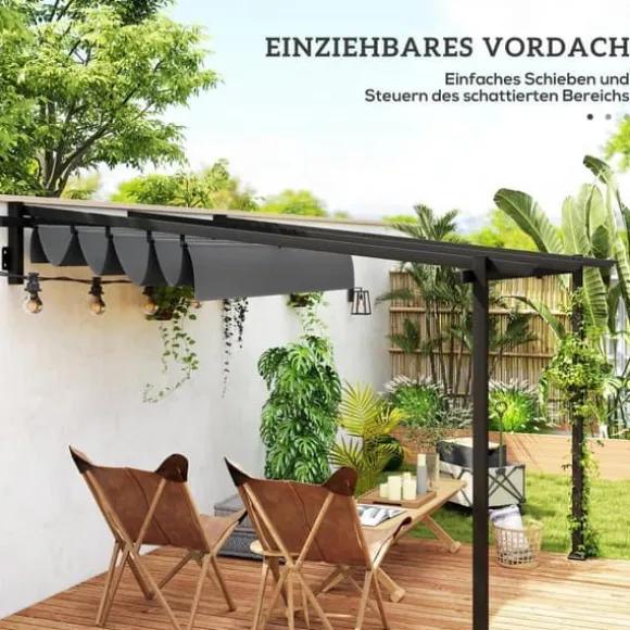Terrassepergola ca. 3x3 m, aluminium, vægmonteret, justerbart tag, mørkegrå