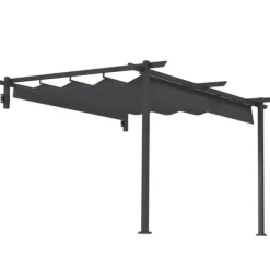 Terrassepergola ca. 3x3 m, aluminium, vægmonteret, justerbart tag, mørkegrå