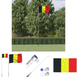 The Living Store Belgien flag og flagstang 5,55 m aluminium - Flag & vimpler