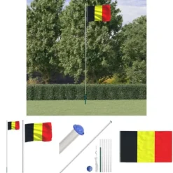 The Living Store Belgien flag og flagstang 6,23 m aluminium - Flag & vimpler