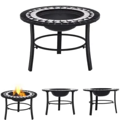 The Living Store bålfad mosaik 68 cm keramik sort og hvid - Ildsteder
