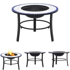 The Living Store bålfad mosaik 68 cm keramik blå og hvid - Ildsteder