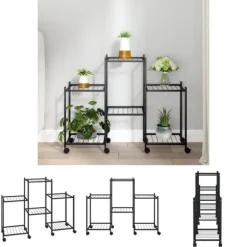 The Living Store blomsterstativ med hjul 83x25x63,5 cm jern sort - Planteborde
