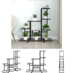 The Living Store blomsterstativ med hjul 94,5x25x92,5 cm metal sort - Planteborde