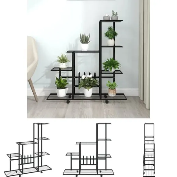 The Living Store blomsterstativ med hjul 94,5x25x92,5 cm metal sort - Planteborde